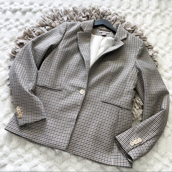 H&M Brown Houndstooth Single Button Blazer